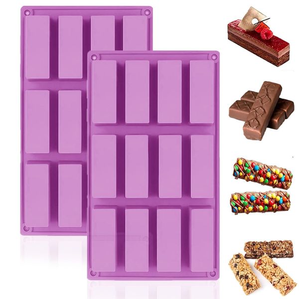 MARUKO Silicone Cereal Bar Baking Mould, Silicone Mould Bar Rectangular, Baking Mould for Cereal Bars, Brownie (12 Cavities, Purple)