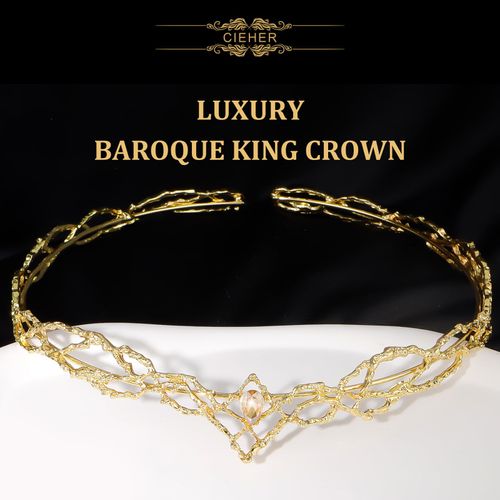 King Crown, CIEHER Vintage Hobbit Elf King Gold Crown Shape Champagne Crystal, Gold Tiara Costume Headbands for Women Men, Crowns for Men Birthday Party Prom Wedding
