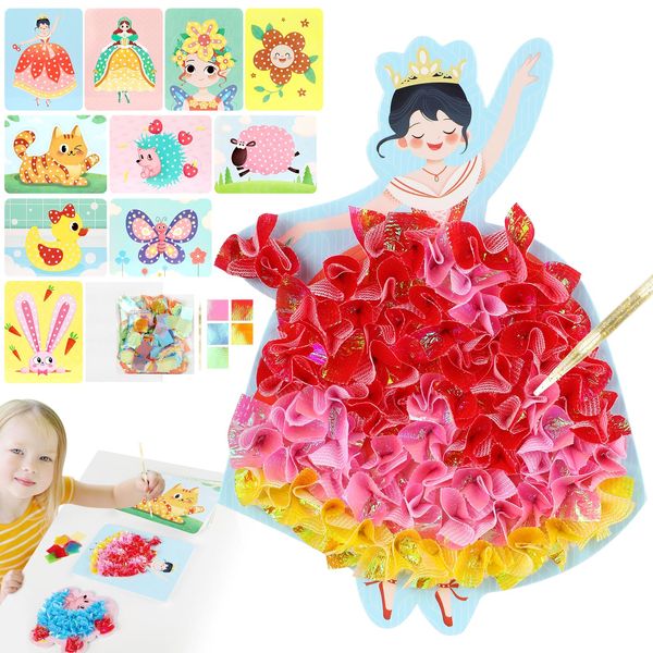 Suteng Arts and Crafts Kits for Kids, Creative Poke Art Fabric Puzzle Puncture Painting for Girls, 10 Sheets DIY Poking Drawing Dress Up Boards, Art Paper Craft Kit Kids Toys Gifts (Fairy Tales)