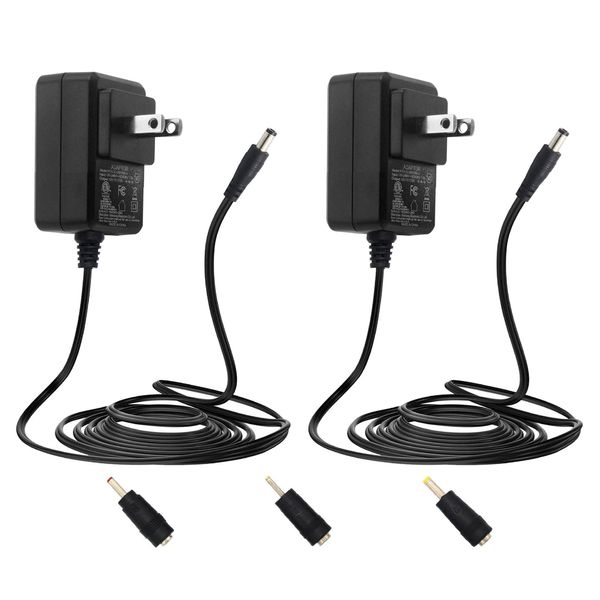 2Pack 5V 2A AC Adapter, 10Watt AC 100~240V to DC 5V 2000mA Versatile Charger Power Adapter with 3 Tips for USB Hub,TV Box,Tablet,Camera,BT Speaker,GPS,Router and More, ETL FCC