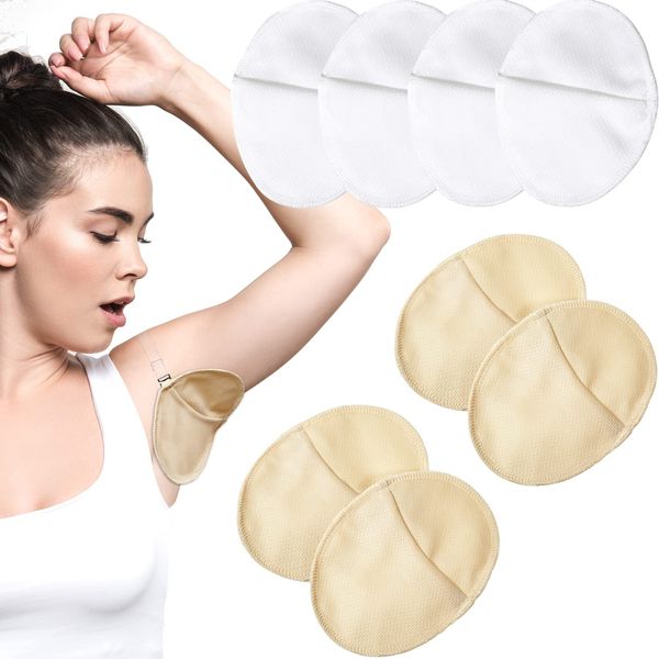 4 Pairs Underarm Sweat Pads Reusable Sweat Absorbing Guards Washable Armpit Sweat Pads with Shoulder Strap Under Arm Sweat Protectors Women Breathable Absorbent Sweat Pads Guards for Women and Men