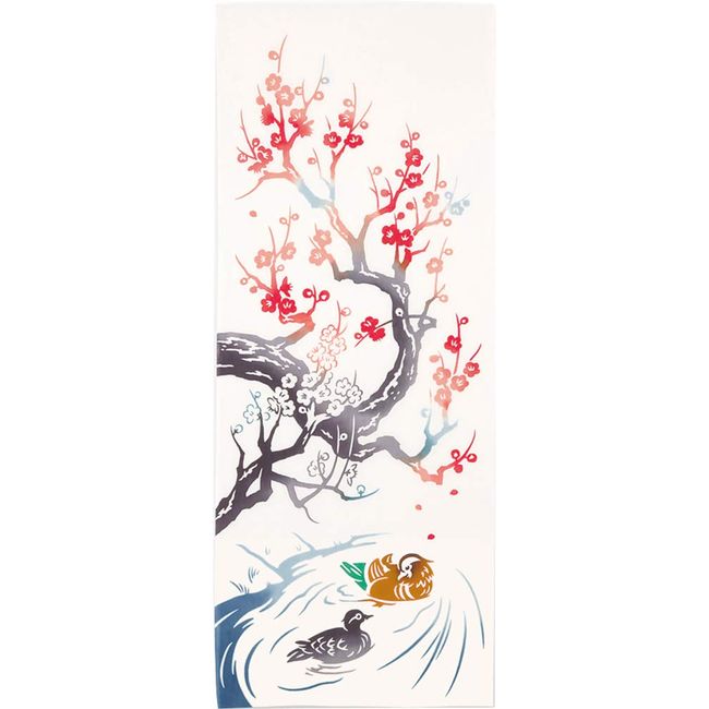 Miyamoto-Towel kenema, Made in Japan, Chin-dyed Tenugui, Oshidori Plum, 13.4 x 35.4 inches (34 x 90 cm)