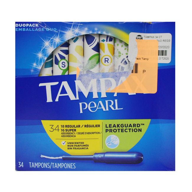 Tampax Pearl Leakguard Protection Tampons Unscented 34 Count