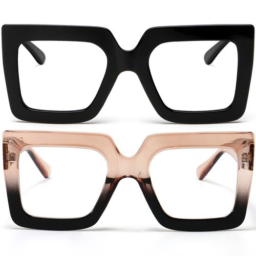 AIEYEZO Oversized Square Blue Light Glasses for Women Cute Big Frame Glasses Fashion Clear Multi-Color Computer Eyewear (Black + Champagne Black)