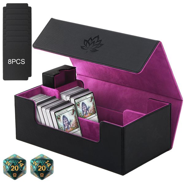 diceevil Card Deck Case For Trading Cards,1150+ Cards Magnetic Closure Game Card Holder Box Card Storage Box Fit for YuGiOh, MTG,TCG and Commander (Black + Purple)