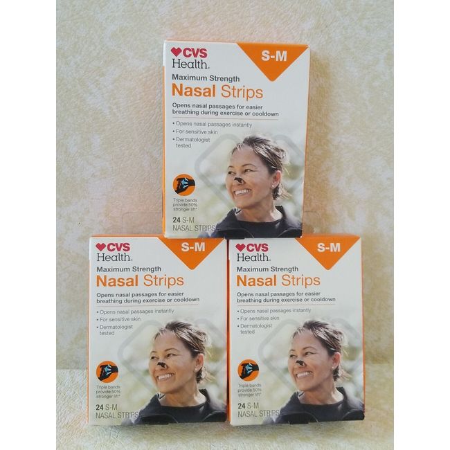 3 ×  Maximum Strength Nasal Strips•  SMART-FLEX • S-M 24 NASAL STRIPS