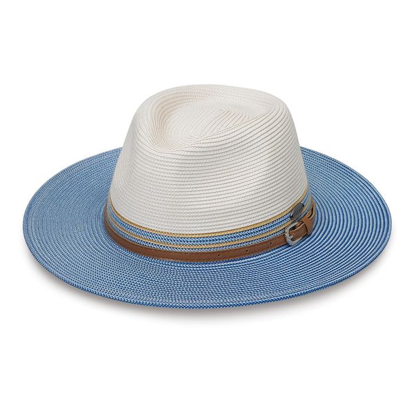 Wallaroo Women’s Kristy Fedora (Ivory/Blue) – UPF 50+ UV Protection, Wide Brim, Packable, Adjustable, Medium Size – Women’s Fedora Sun Hat for Travel, Outdoor Adventures, Beach, Spring & Summer