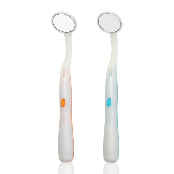 2Pcs Dental Mirrors with Light Dental Inspection Mirror Warped Dentist Mouth Tool Anti Fog Mouth Tooth Mirror for Teeth Cleaning Inspection Mouth Hygiene Dentist and Home Use (Blue and Orange)