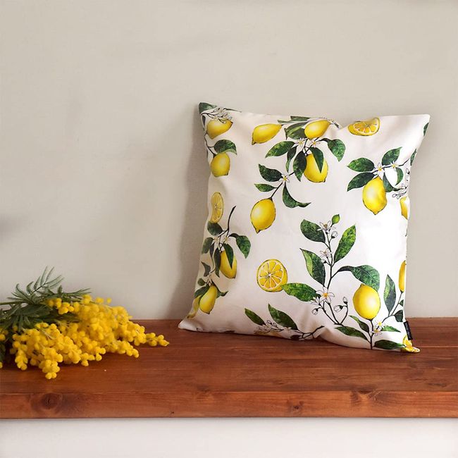 W3501810 Cushion Cover 17.7 x 17.7 inches (45 x 45 cm), Scandinavian Stylish, Cute, Set of 2, 100% Cotton, Lemon, Yellow, Fruit Pattern, Style Decor