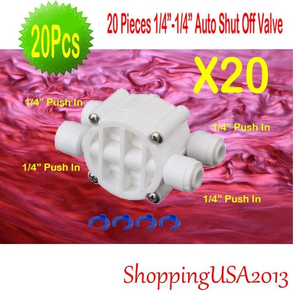 20 Pcs Auto Shut Off Valve Push In 1/4-1/4 Quick Connect Water Filter Undersink