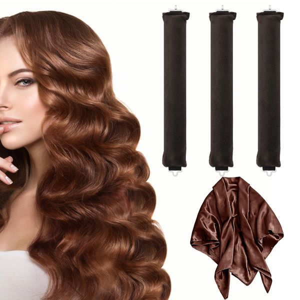 Heatless Hair Curler 3 pezzi Bigodino Lungo per Boccoli Bigodini per Boccoli Bigodini Morbidi per Dormire bigodini Overnight Blowout per Tutti i Tipi di Capelli (Marrone)