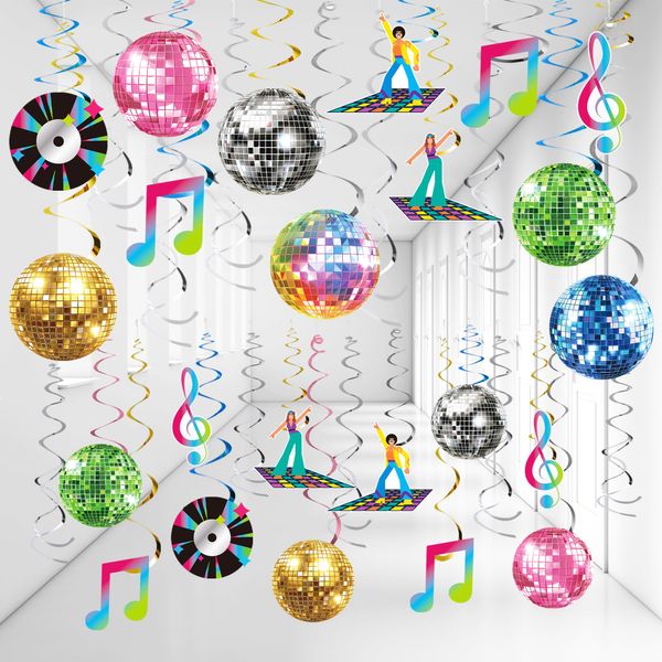 70s Retro Disco Ball Hanging Swirl Decorations Disco Ball Cutouts, Streamers, and Hippie-Themed Supplies for 1970s Birthday Party