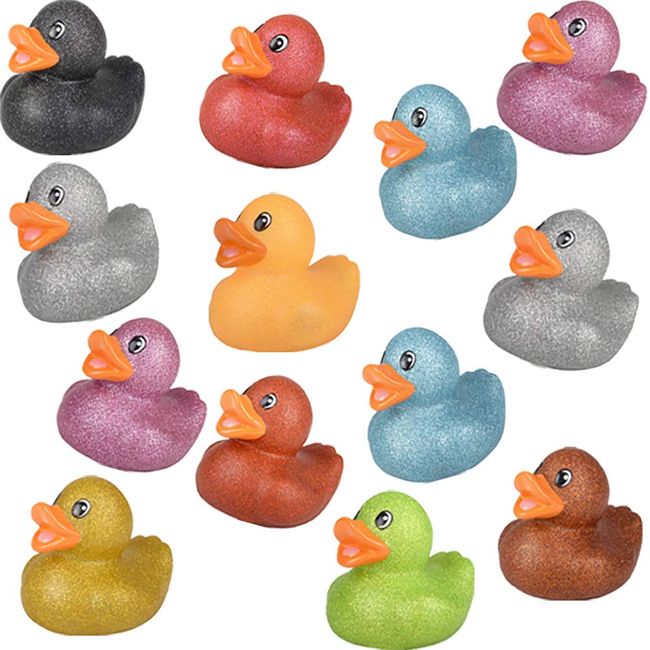 Glitter Rubber Duck Toy Assortment Duckies for Kids, Bath Birthday Gifts Baby Showers Summer Beach and Pool Activity, 2" (5-Pack)