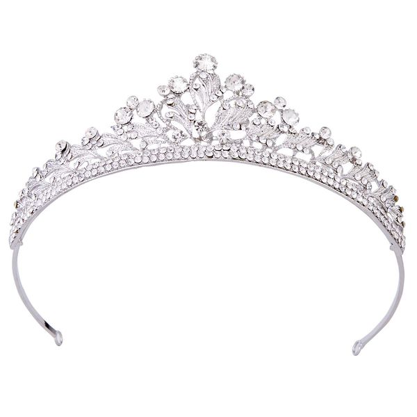 Vofler Crystal Tiara Silver Crown Headband Headpiece Rhinestone Leaf Hair Jewelry Decor for Women Ladies Little Girls Bridal Bride Princess Birthday Wedding Pageant Prom Halloween Costume Party