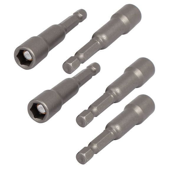 sourcingmap 1/4-inch Shank 5/16 Inch Hex Socket Nut Setter Driver Bit Adapter Magnetic 5pcs