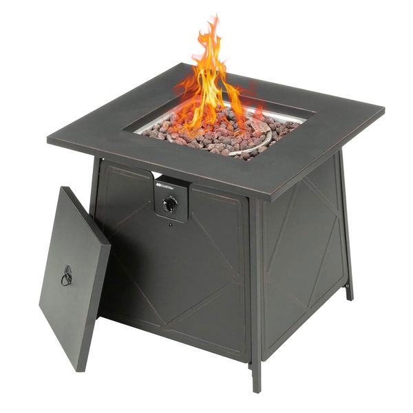 Four Seasons Courtyard 28" Steel 50K BTU Smokeless Propane Gas Fire Pit Square Table Fireplace for Outdoor Backyard Patio, Deck & Porch Heating, Black