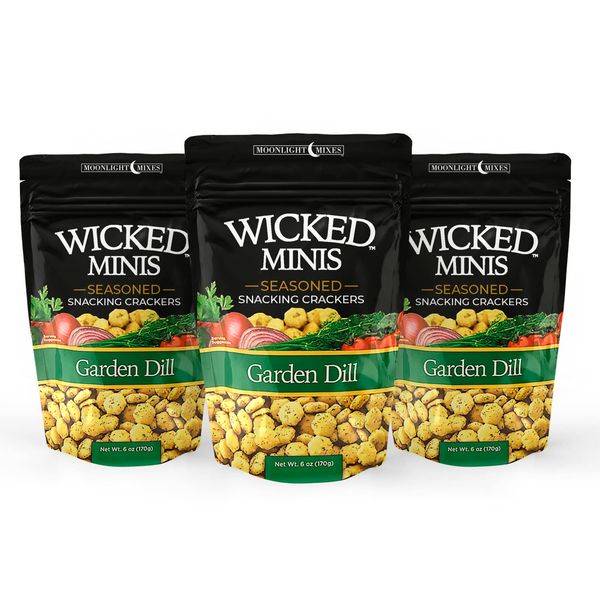 Wicked Minis Soup & Oyster Crackers - Saltine Crackers Salted Flavored Mini Puffed Soup Crackers, Savory Snacking Mix, Seasoned Croutons Salad Toppers, Crackers for Chili 6oz (Garden Dill, Pack of 3)