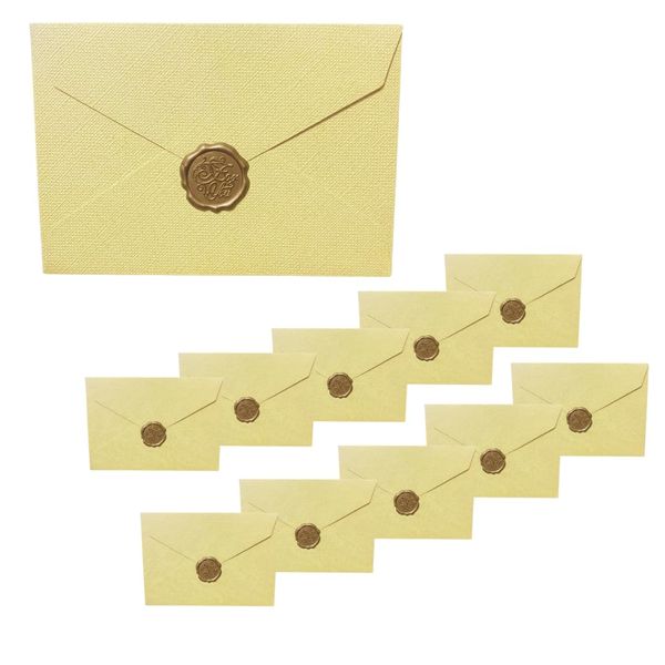 Rajjo 15 Simple Sealing Envelopes with Seal Antique Greeting Cards Wedding Celebration (Beige)