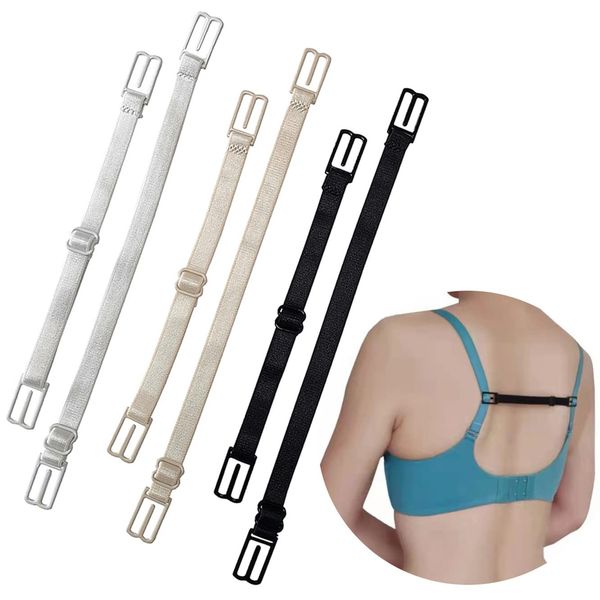 LUCSIS Bra strap holders non slip elastic banding, bra strap clips for the back, cross back convertors (White, beige, black)