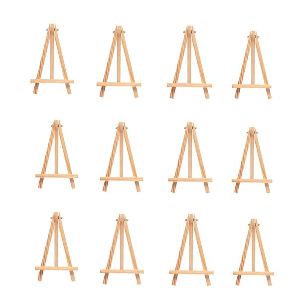 12Pcs Wooden Tabletop Art Display Easels, Small Desktop Holder Stand for Displaying Canvas Paintings,Drawing, Weddings, Kids Crafts