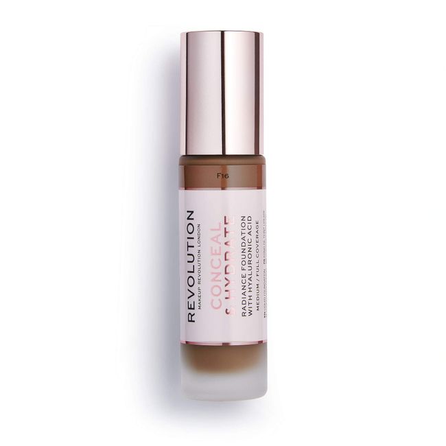 Makeup Revolution Conceal & Hydrate Foundation, Foundation Makeup Containing Hyaluronic Acid, Vegan & Cruelty Free, F16, 23ml
