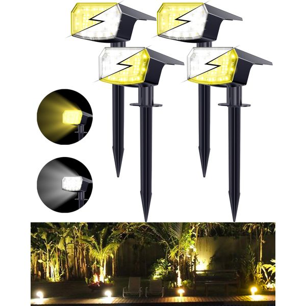 Biling Warm/White/Nature 3 in 1 Solar Spot Lights for Outside, 4 Pack Waterproof Solar Outdoor Lights, Solar Powered Landscape Lighting Solar Uplights for Tree Yard Garden Driveway Walkway