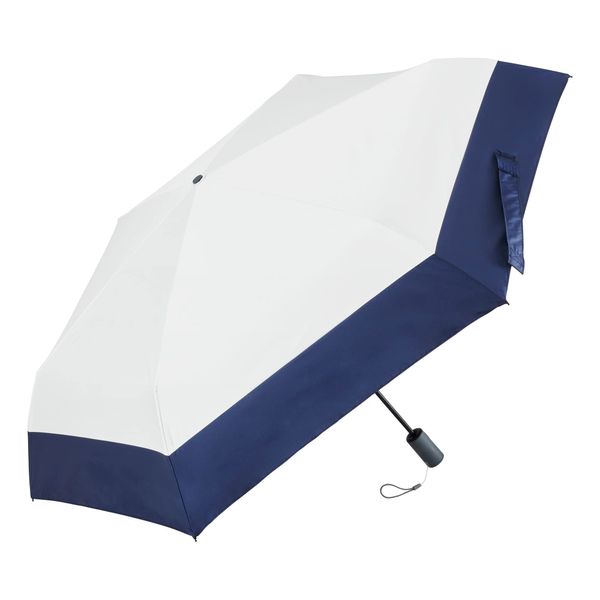 Waterfront S355-0826WH1-B6 Folding Umbrella, Parasol Dual Use Rain Umbrella, Official Limited, Auto Open/Close UV Block, Cut Off, White x Navy, 21.7 inches (55 cm), Press with One Hand, Auto Open and