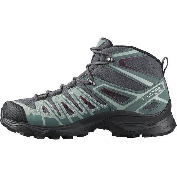 Salomon Women's X ULTRA PIONEER MID CLIMASALOMON™ WATERPROOF Hiking Boots for Women, Ebony / Stormy Weather / Wine Tasting, 8.5