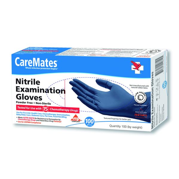 CareMates Nitrile Medical Exam Gloves, Latex Free Rubber, Powder Free, Extra Strong, 4 Mil Thick, Certified for Home Infusion, First Aid, Food Safe, Cleaning Gloves, Large, 100-count