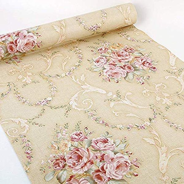 HOYOYO Self-Adhesive Shelf Liners Paper, Removable Self Adhesive Shelf Liner Dresser Drawer Wall Stickers Home Decoration, Beige Peony Floral 17.8 x 118 Inches