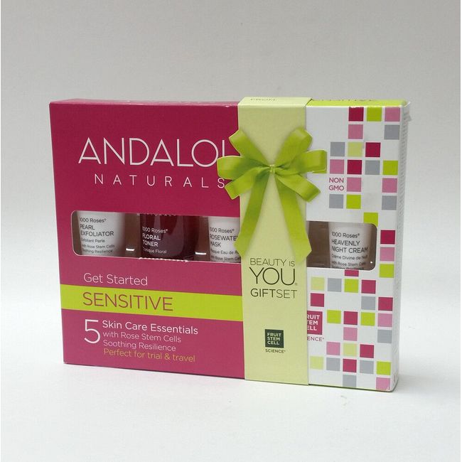 Andalou Naturals Get Started Sensitive Skin Care Essentials 5 Piece Kit Pink