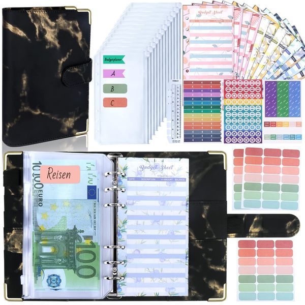 Budget Planner Budget Binder A6 - Budgetplaner Finanzplaner, Bugetplaner Umschlagmethode Haushaltsbuch mit Geldfächer, Geld Organizer Sparbuch mit Folien für Sparen, Geldplaner, Cash Stuffing