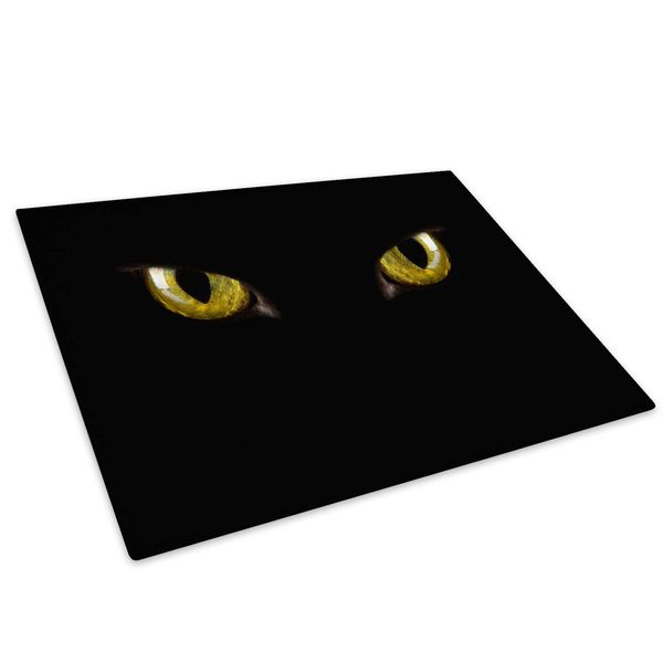 Black Yellow Cat Eyes Cool Glass Placemat Kitchen Table Worktop Saver Protector