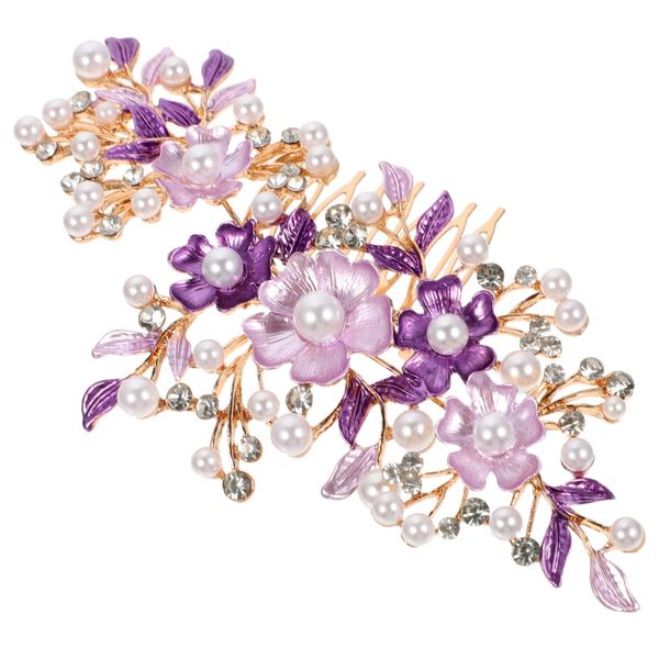 MAGICLULU Hair Plug Pearl Bride Hair Comb Rhinestone Hair Comb Bridal Hair Barrette Crystal Wedding Headdress Headbands Hair Clip Floral Headpiece Purple Paint Women's Wedding Flowers