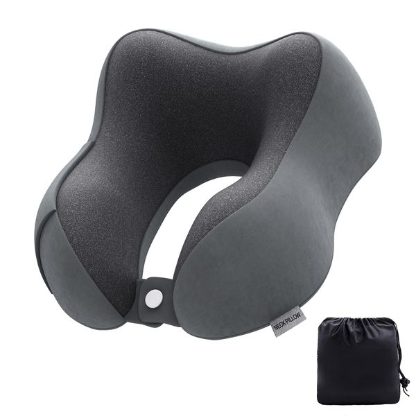 Travel Pillow Memory Foam Neck Pillow Lightweight Quick Pack for Airplane Train Car Travel Camping Neck Support Pillow (Dark Grey)