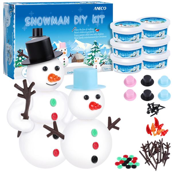 Aneco 6 Pack Christmas Craft Kit Snowman DIY Craft Christmas Air Dry Modeling Clay Build Snowman Decorating Kit Christmas Snowman Gift Toys for Holiday Party Indoor Supplies