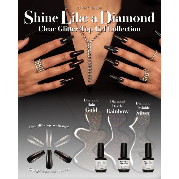Tammy Taylor SHINE LIKE A DIAMOND Clear Glitter Gel Top Coat Bundle 3pc Set