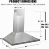 36 inch Wall Mount Range Hood Kitchen Vent 450CFM Stainless Steel 3-Speed Button