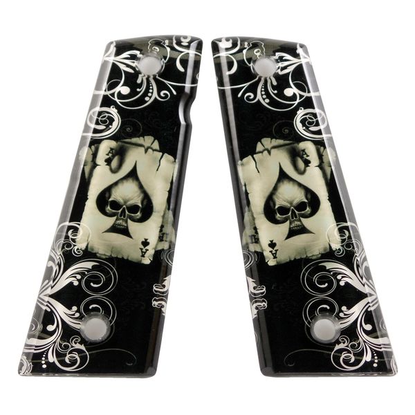 Custom 1911 Magwell Ambi & Non-Ambi fit Acrylic Grips Ace Death Card Colt Kimber Sig Sauer S&W