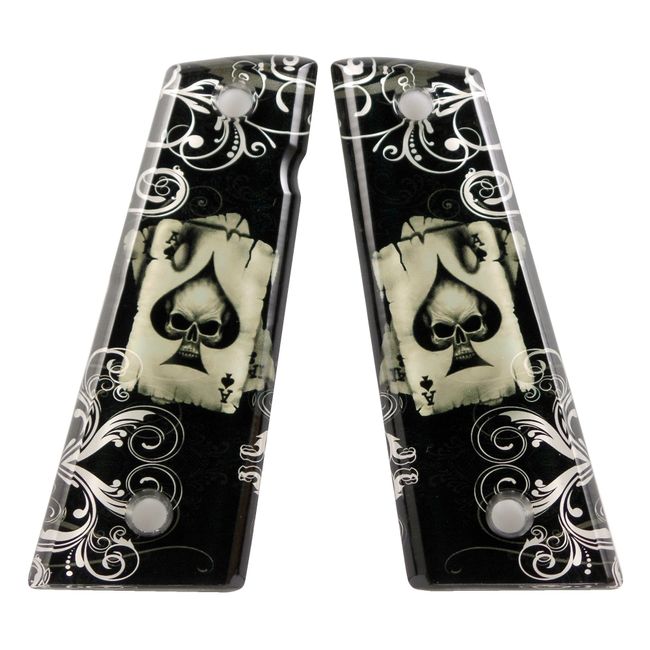 Custom 1911 Magwell Ambi & Non-Ambi fit Acrylic Grips Ace Death Card Colt Kimber Sig Sauer S&W