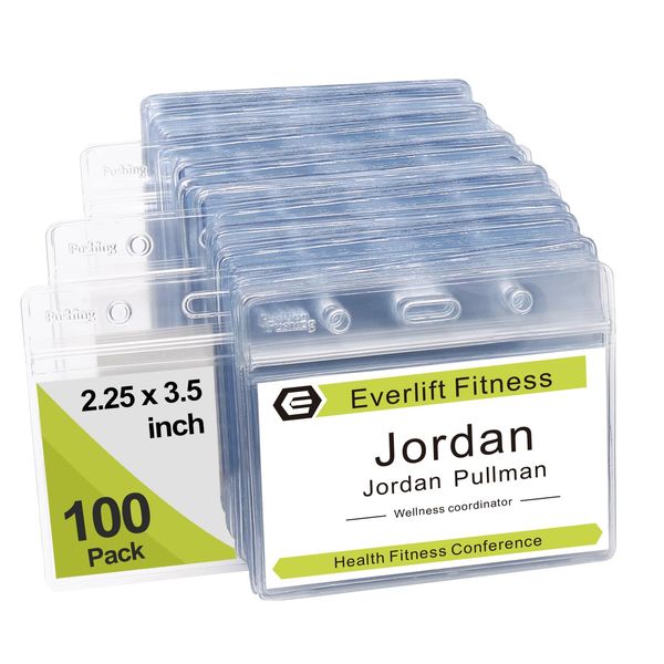 Fushing Clear Plastic Horizontal Name Tag Badge ID Card Holders (100)