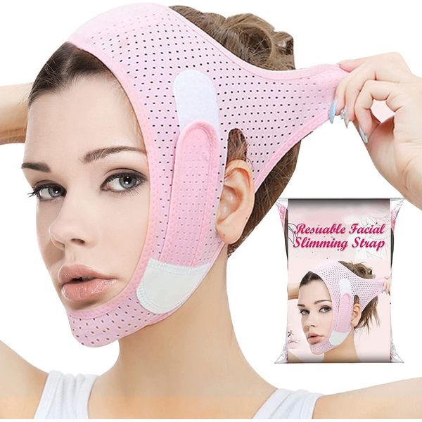 Gale Boy Face Belt, Lift-Up, Face Line, Double Chin Prevention, Sagging, Face Slimming, Mask, Breathable, Pink, For Women and Men