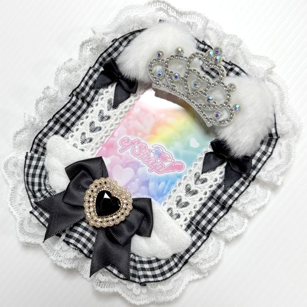 [efShop] Trading Card Case B8 [Cat Ears Gingham Check] Hard Case Toploader Pushing Activity (Black, Heart)