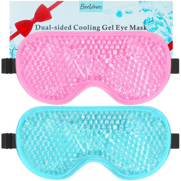 BeeVines Cooling Eye Mask, 2 Pack Gel Cold Eye Mask for Puffy Eyes, Eye Mask for Dark Circles, Dry Eyes, Cold & Warm Sleep Compress for Post Surgery, Puffiness, Allergies (01 Blue & Pink)