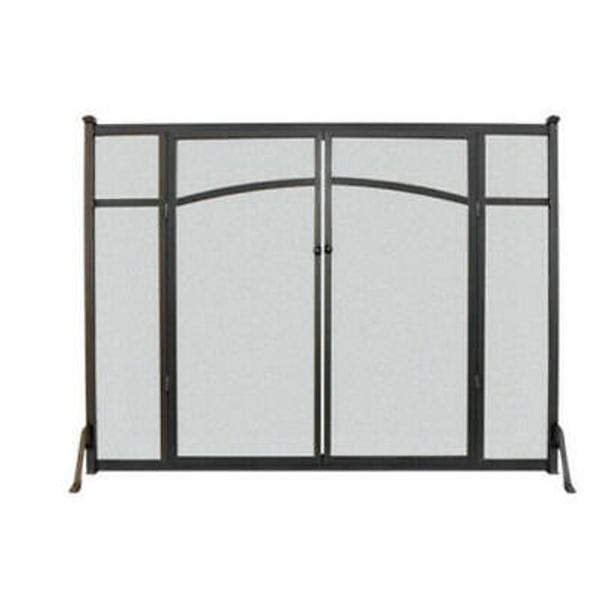 Panacea Black/Gray Matte Metal Fireplace Screen with Doors