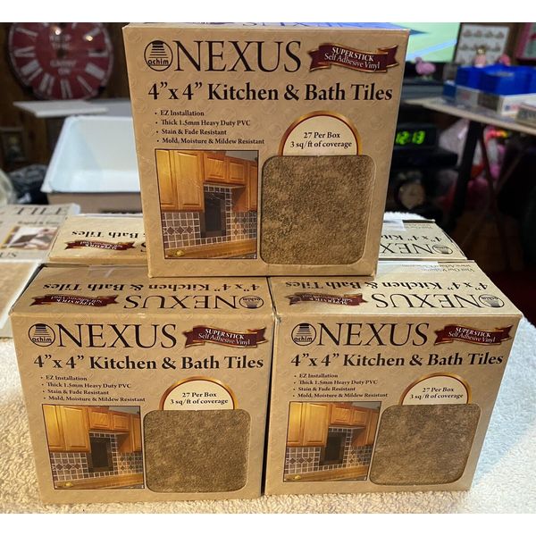 5 Boxes Nexus Sandstone Self Adhesive Vinyl Wall Tile 4" x 4" 27 Per Box NEW