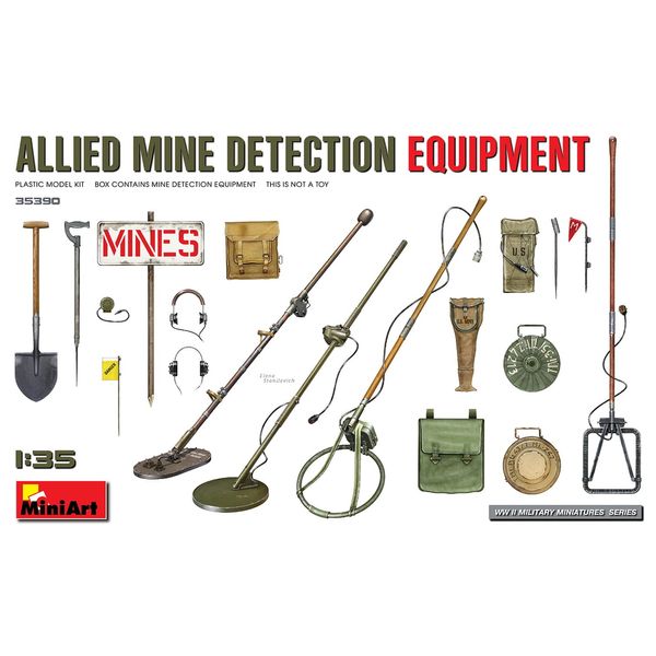 Miniart MIN35390 1:35-Allied Mine Detection Equipment Scale Model kit, Unpainted