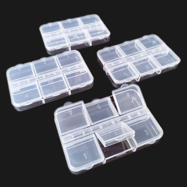 Morices 4 Pcs Small Transparent Storage Box, 6 Grids Portable Plastic Pill Box, Mini Empty Small Items Jewelry Organizer Bead Containers Medication Dispenser Nail Ornaments for Travel or Daily Use