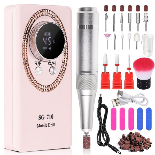 LimeGirl Electric Nail Drill Professional for Acrylic Nail Kit, Portable Electric Manicure Pedicure Polishing Set with 13 in 1 Nail Drill Bits Kit, 2024 Upgraded Electric Nail File 45000RPM (Pink)