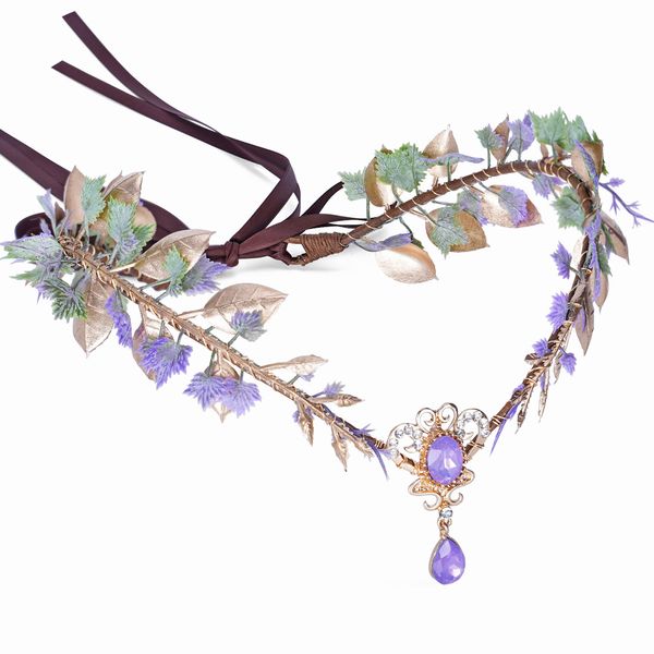 MOSTORY Handmade Purple Grape Vine Headband Woodland Fairy Crown Headpiece with Lavender Crystal Tiara for Women Womens Cosplay Costume Accessory for Wedding Bridal Maternity